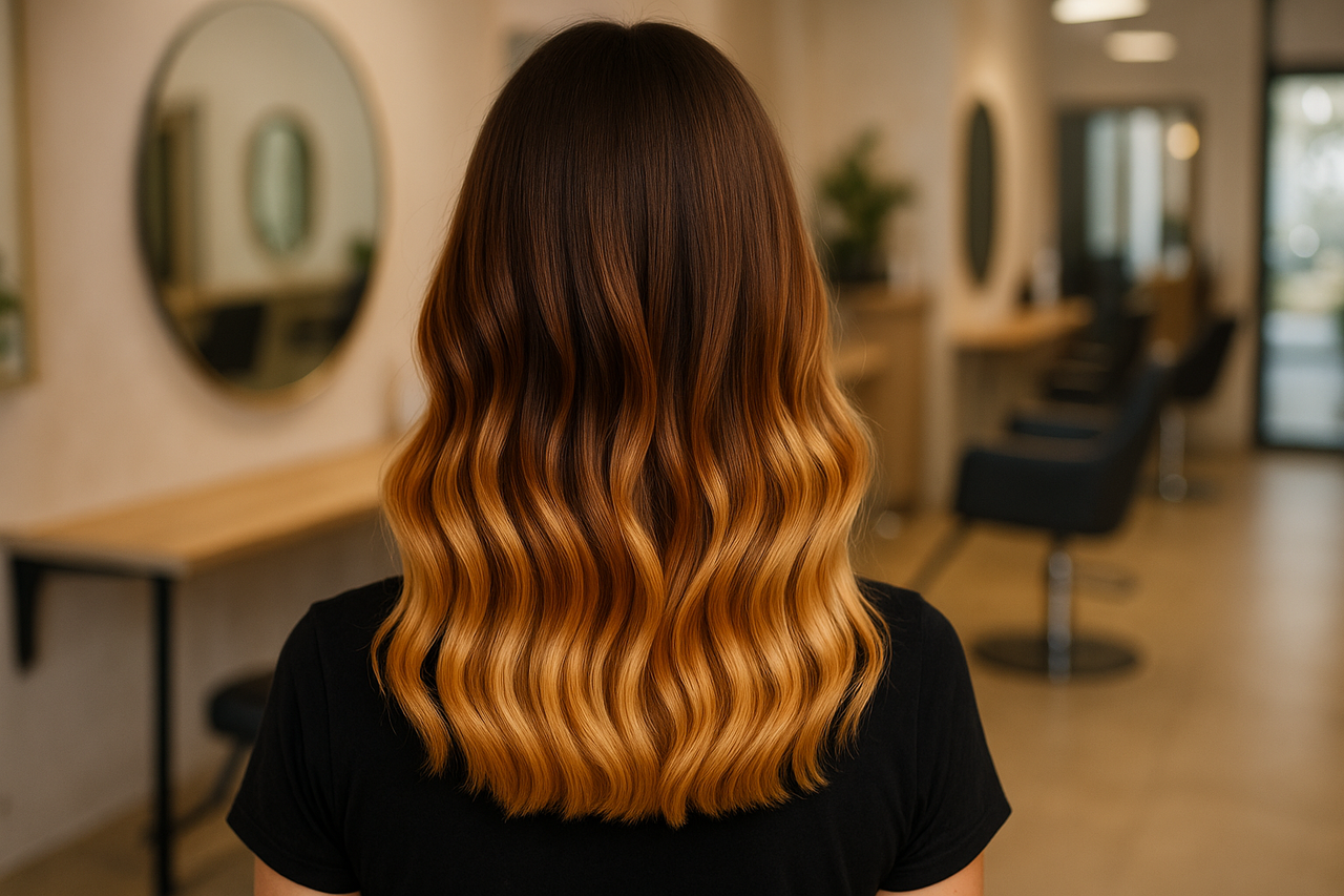 Brünette Frau mit einer Ombre-Färbung