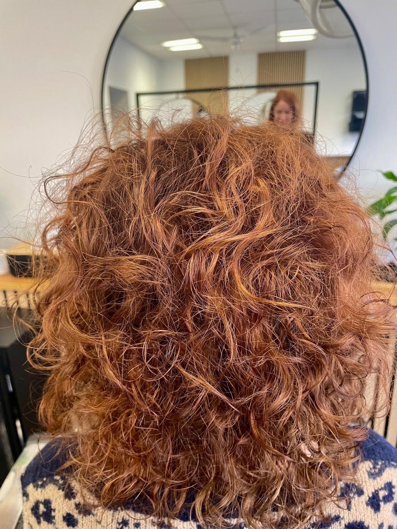 Ansatzfarbe/ Globalhaarfarbe in Kupfer Eine Dame mit kupfernen Haaren hat eine Ansatzfarbe bekommen
