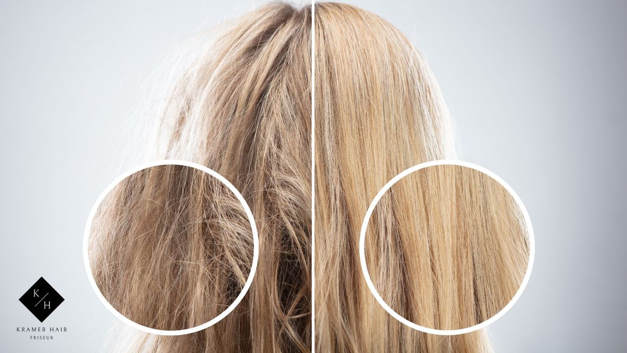 Haarqualität Verschiedene Haarqualitäten auf einem bild. Rechts:Haar gesund. Links: Haar geschädigt.