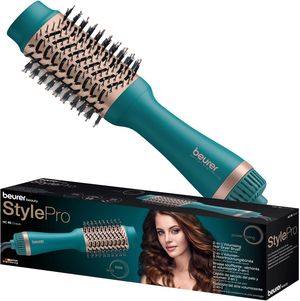 Beurer HC 45 Ocean Warmluftbürste Beurer HC 45 Ocean Warmluftbürste mit dem Karton im Vorgergrund.