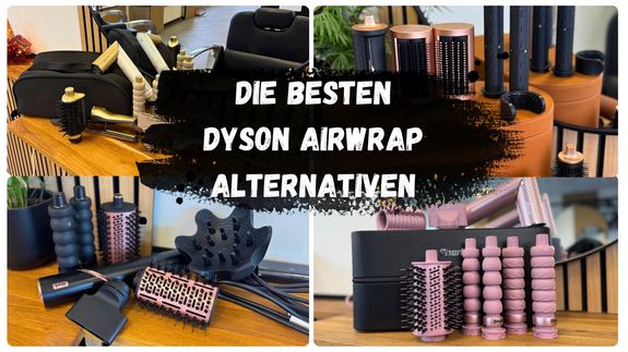 Collage der vier besten Dyson Airwrap Alternativen: Shark FlexStyle IonCurl, Shark Glam, Dreame AirStyle Pro und Shark FlexStyle
